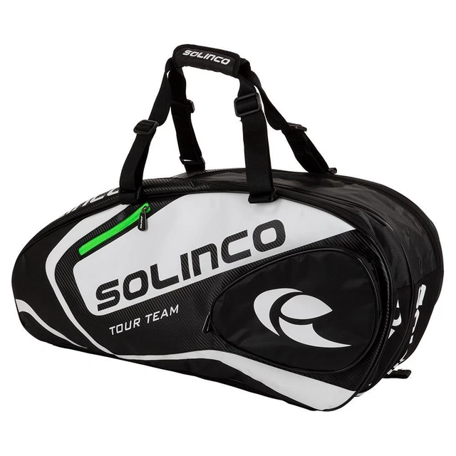 Solinco 6-Pack Tour Team Tennis Racquet Bag White and Black with Green Zipper Li