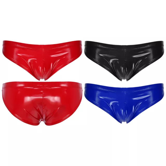 Herren Unterwäsche Wet Look Lackleder Low Rise Slips G-String Dessous Clubwear