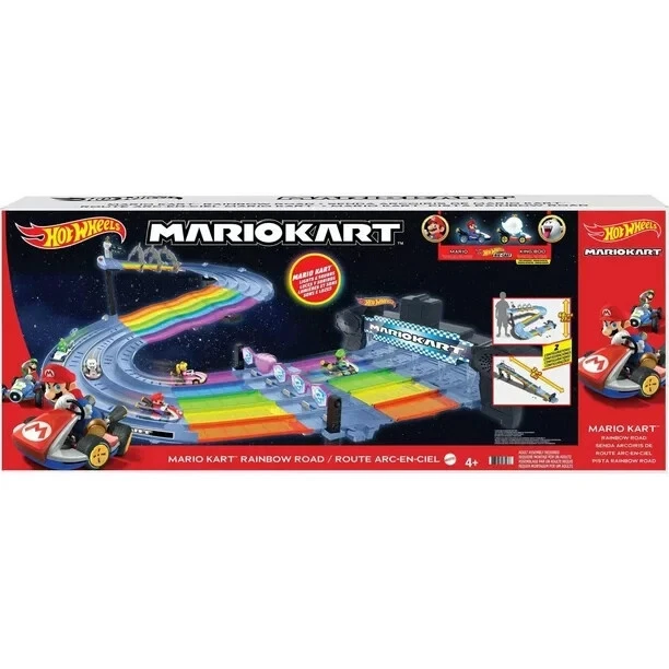 HOT WHEELS MARIO Kart Rainbow Road Race Track Set Lights & Sounds