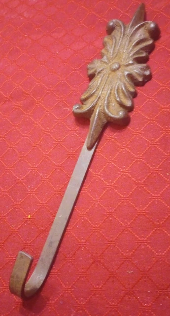 Vtg Rustic Cast Iron Wall Mounted Wreath Hanger - 12" Long