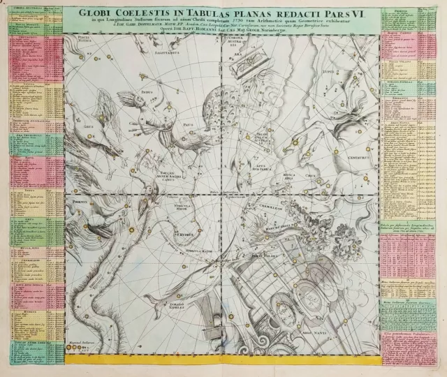 Sternenkarte Star chart map World Doppelmayer Homann celestial stars globe 1730