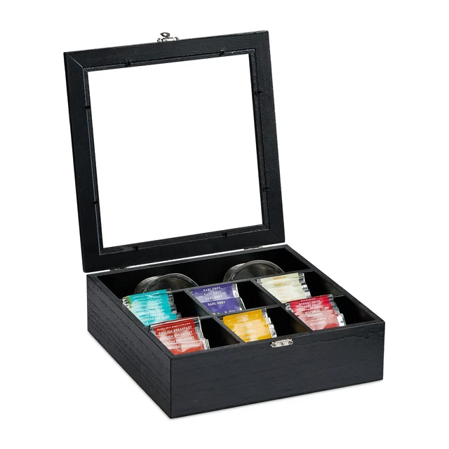 Caja de Té, Organizador con 3 Compartimentos, Plástico, Vertical/Horizontal, Apilable, Blanco y Transparente, Relaxdays | Leroy Merlin