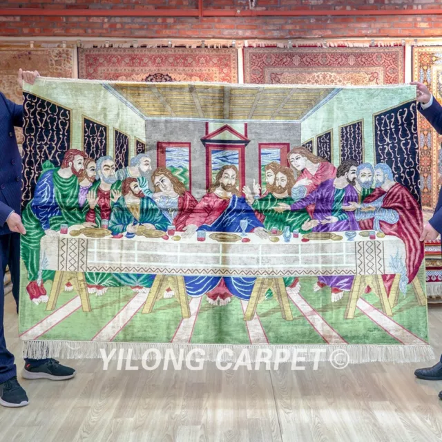 Alfombra oriental de 6'x4' hecha a mano alfombra de seda para última cena tapiz interior TJ217A
