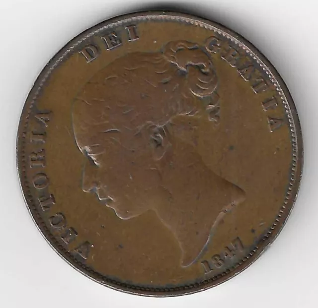 Queen Victoria Young Head 1847 OT Coinage Penny 1d British Coin