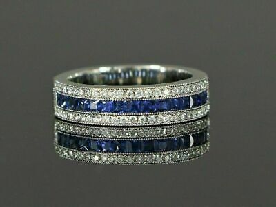 1.25 Ct Princess Cut Blue Sapphire Diamond 14K White Gold Over Wedding Band Ring