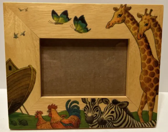 Marco de imagen vintage del Arca de Noé colgante o de pie de madera de 3"" x 5"" para bebé