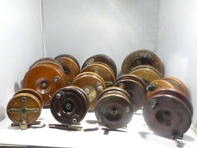 A Collection Of 14  Late 19Th C / Early 20Th C Wood & Brass Fishing Reels