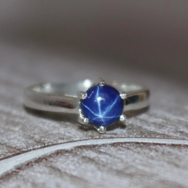 10ct Natural Star Blue Sapphire Gem Wedding Engagement Ring 925 Silver Jewelry