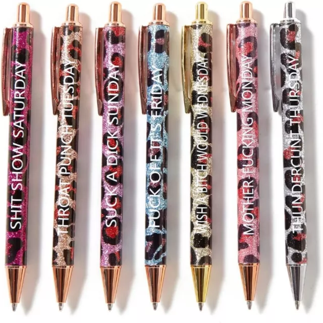 Leopard Weekday Swear Word Glitter Metal Pens - 7 pieces - Beware - of –  Bits and Pieces MO