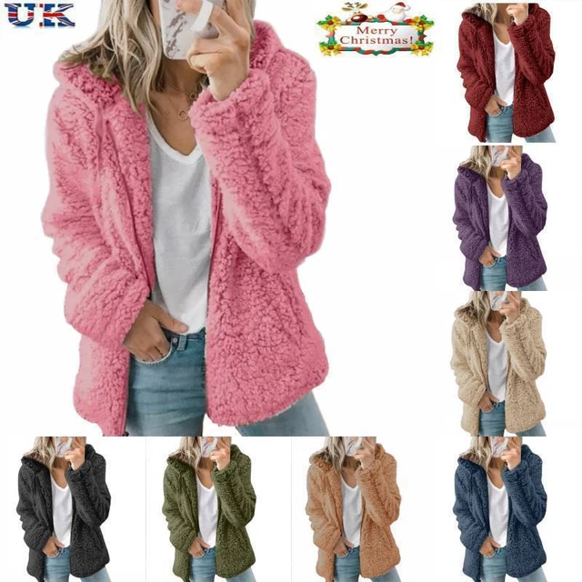 Womens Winter Warm Teddy Bear Fluffy Coat Ladies Fleece Cardigan Jacket Outwear