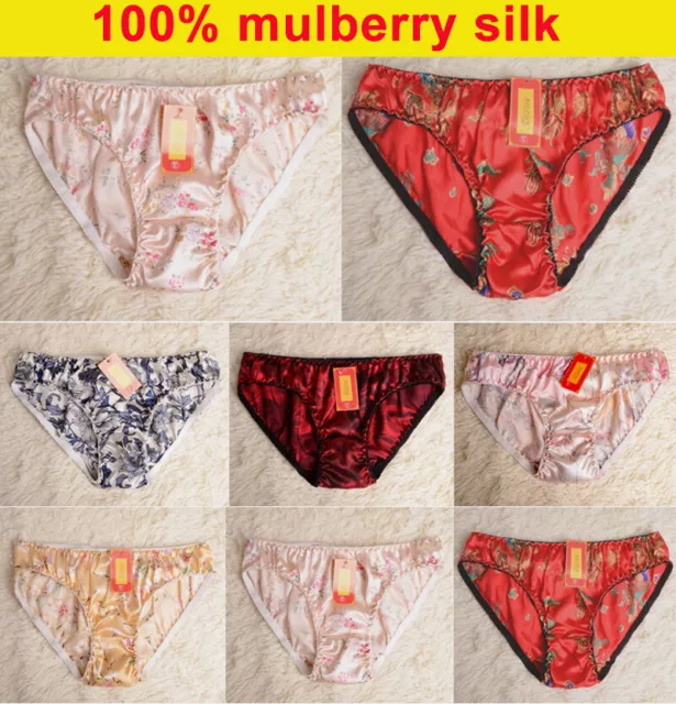 Women's 16mm 100% Silk Floral Print Briefs Bikinis Undies Knickers Underwear