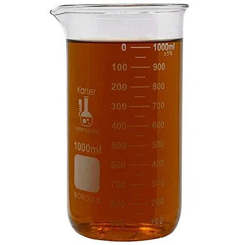 1000ml Beaker, Tall Form, 3.3 Borosilicate Glass, Double Scale, Graduated, Ka...