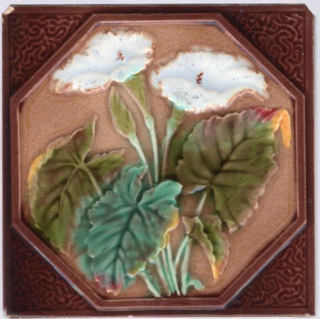 Decorative Art Tile Co - c1887 - Arum Lilies -  Antique Victorian Majolica Tile