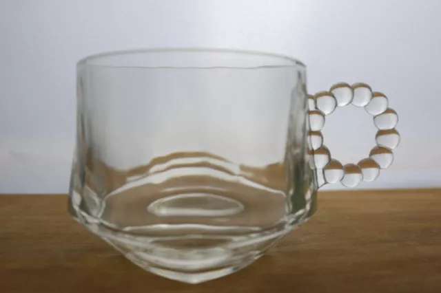 Hazel Atlas Snack Cup (s) Clear Beaded Ball Handle Square Base #1305 MCM 6 oz