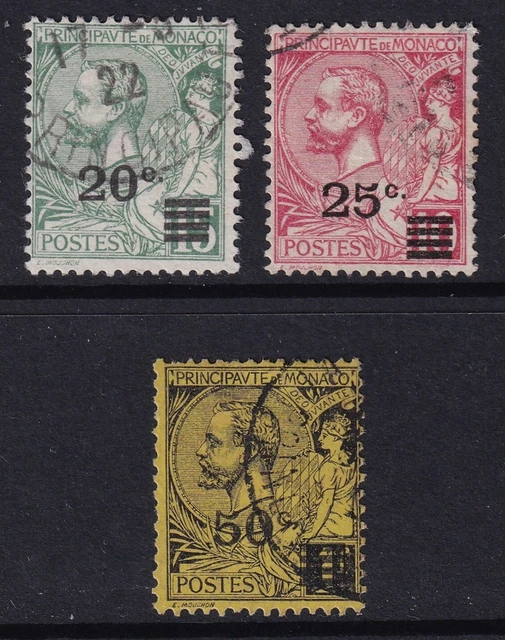 MONACO 1922 Surcharges set of 3 SG 51-53 Used (CV £13)
