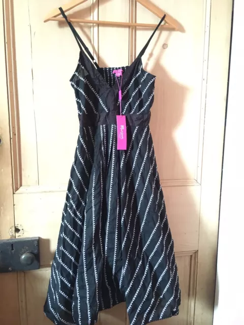 Monsoon Ladies Black/White Striped Midi Dress, UK 8, Brand New With Tags RRP £50