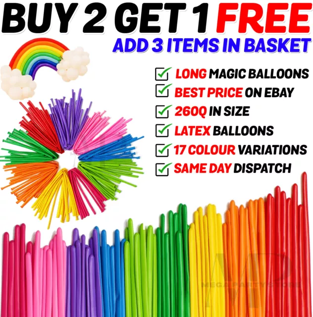 100 X Long Plain Balloons Latex Balons 260Q Twisting Modelling Long Balloons UK