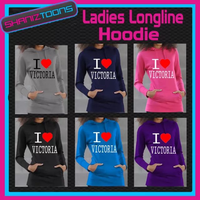 I Love Heart Victoria Australia  Ladies Teenagers Long Line Hoodie