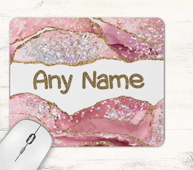 Pink Agate Geode Mouse Pad Rectangle Neoprene Personalised Any Name