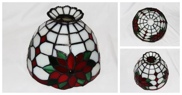 VINTAGE! Partylite Tiffany Styled Stained Glass Poinsettia Tealight Lampshade