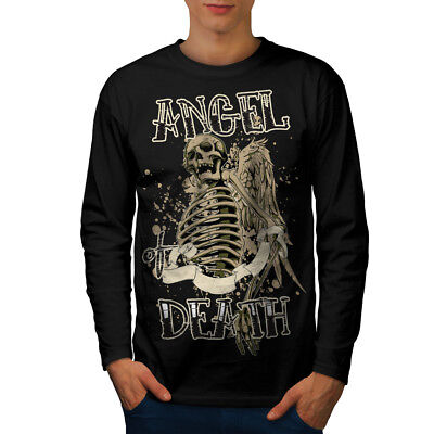 Wellcoda Angel Death Gothic Skull Mens Long Sleeve T-shirt, Hell Graphic Design