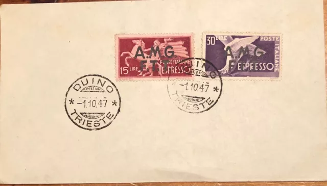 Italy  Trieste Espressi Special Delivery 15 And 30 Lit Fdc Cover Stamped Duino