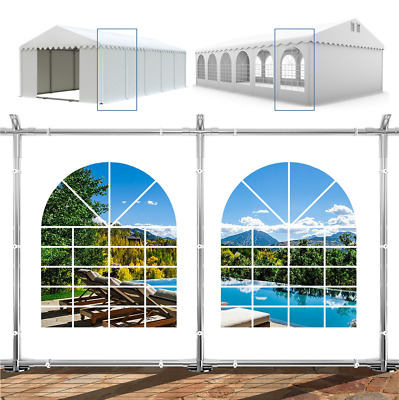 2 Seitenteile mit Fenster für Pavillon Seitenwände grün weiß PE 100 g/m² Plane 