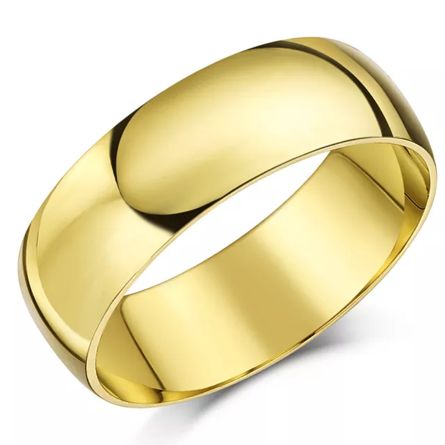 9ct Yellow Gold Ring Light Weight D Shaped Wedding Band 7mm Gold Men's Ring