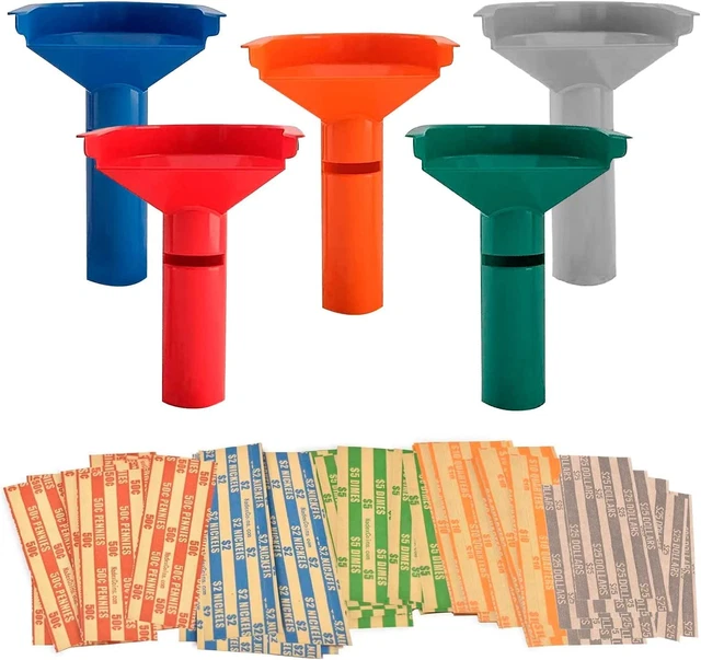 Nadex Easy Wrap 5 Coin Tube Set with 110 Wrappers Included - Funnel Shaped Color