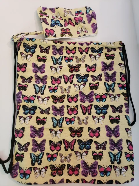 Butterfly Draw string bag with attached coin/ make up bag