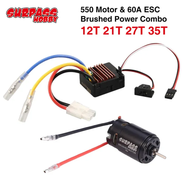 SURPASS HOBBY 550 Brushed Motor 12T 21T 27T 35T with 60A ESC for 1/10 RC Car