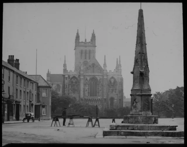 ANTIQUE Magic Lantern Slide SELBY MARKET CROSS C1910 PHOTO NORTH YORKSHIRE