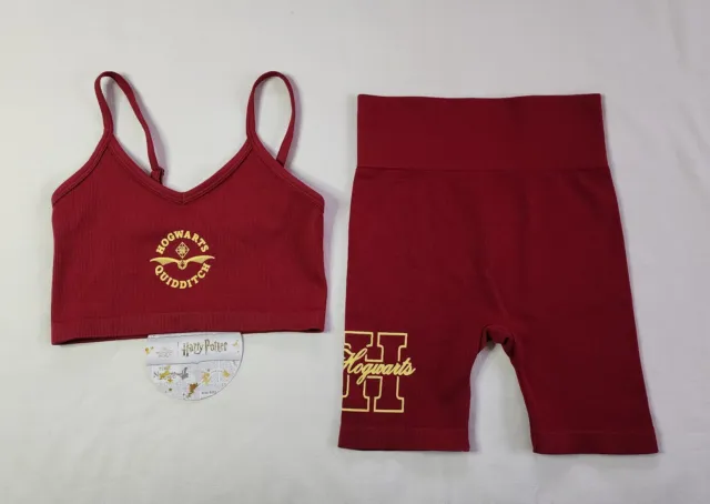 Harry Potter Girls Hogwarts Maroon Printed Sports Crop Top & Shorts Size 10 New
