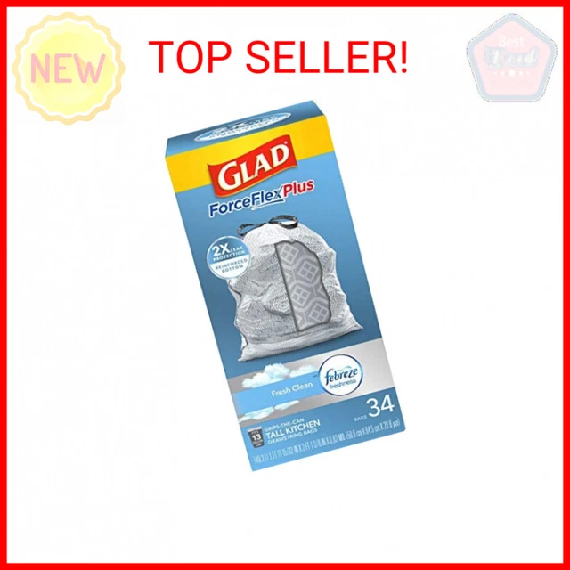 34ct GLAD ForceFlexPlus 13gal Tall Trash Bags - Fresh Clean Febreze Freshness