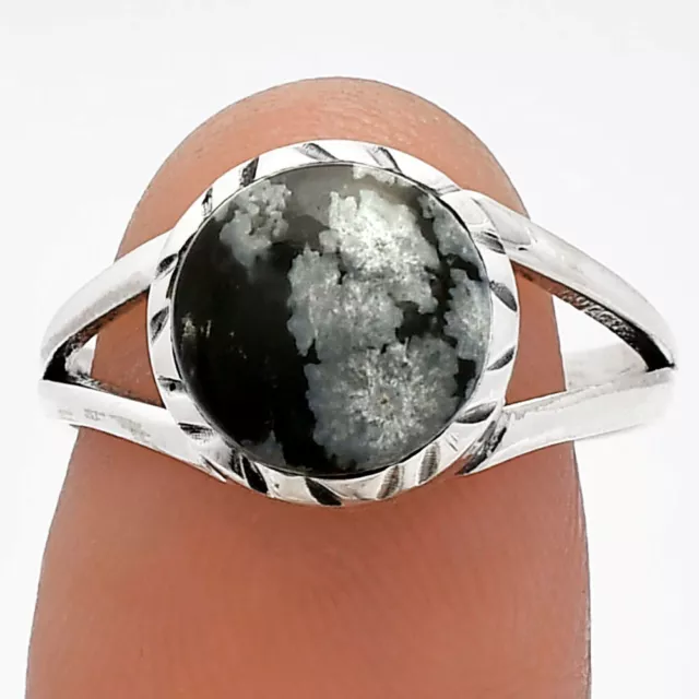 Natural Snow Flake Obsidian 925 Sterling Silver Ring s.8 Jewelry R-1074