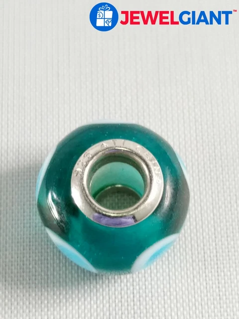 ATI SIGNED STERLING SILVER 925 OPEN WORK CHARM BLUE ART GLASS 2.4 G #cd251