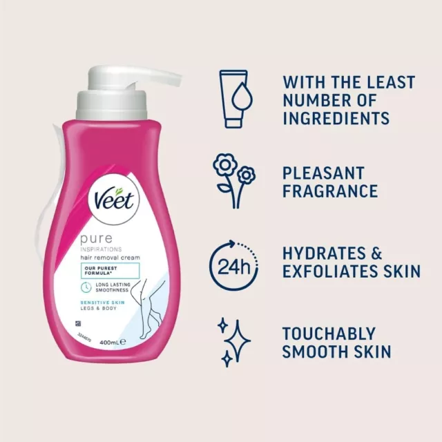 Veet Cream Hair Removal Sensitive Skin Pump 400ml x 6 Pack 3