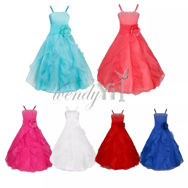 Flower Kids Girl Princess Bridesmaid Wedding Birthday Party Long Dress Ball Gown