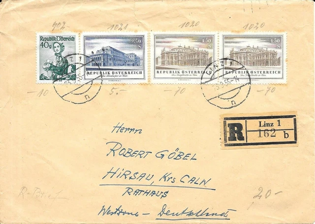 Österreich Einschreibe Beleg MiF 1955 Linz-Hirsau