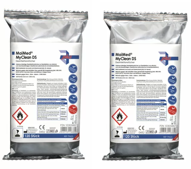 MaiMed MyClean® DS Tücher  -  Apfel  -  Desinfektionstücher 2x 120 Stück Wipes