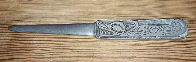 Vintage SBTI Canada Handcrafted Pewter Letter Opener with Wolf Design handle