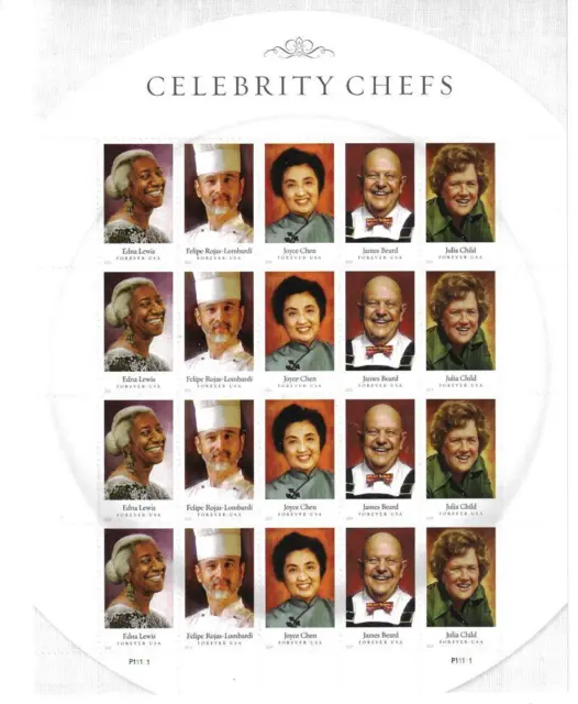US SCOTT 4922 - 4926a PANE OF 20 CELEBRITY CHEFS FOREVER STAMPS