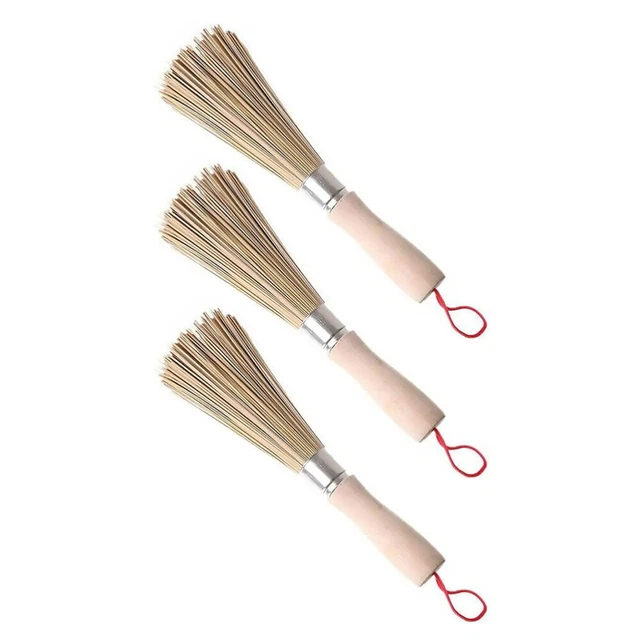 3 piezas Cepillos de bambú hechos a mano Platos de cocina para el hogar Cepillos de trabajo Limpieza