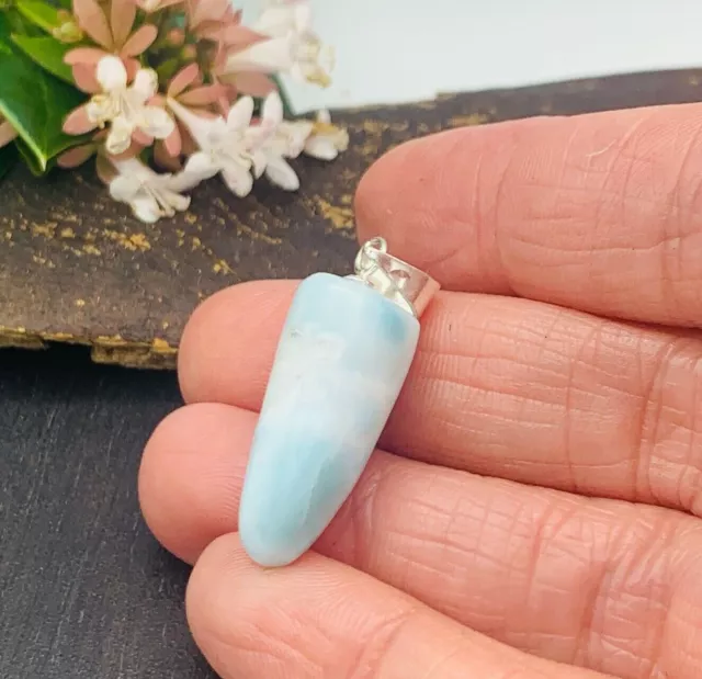 NATURAL LARIMAR Cabochon Cab Pendant 925 Sterling Silver