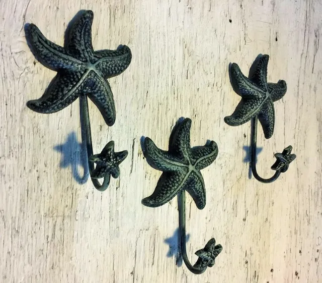 ANTIQUE BLUE GRAY STARFISH Decorative Wall Hook star fish seashell beach 6" in 2