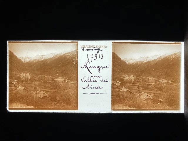 KANGAN HIMALAYA PLAQUE VERRE 45x107 VUE STEREOSCOPIQUE VERASCOPE RICHARD