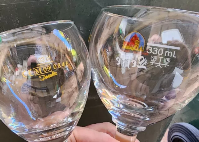 LEFFE 2 x BELGIAN CHALICE BEER GLASSES 750/500ml BNWOB MAN CAVE 2