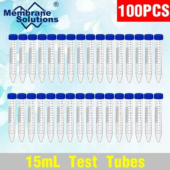 15ml Conical Centrifuge Tubes with Scale Flat Top Screw Cap Glass Test Tubesx100