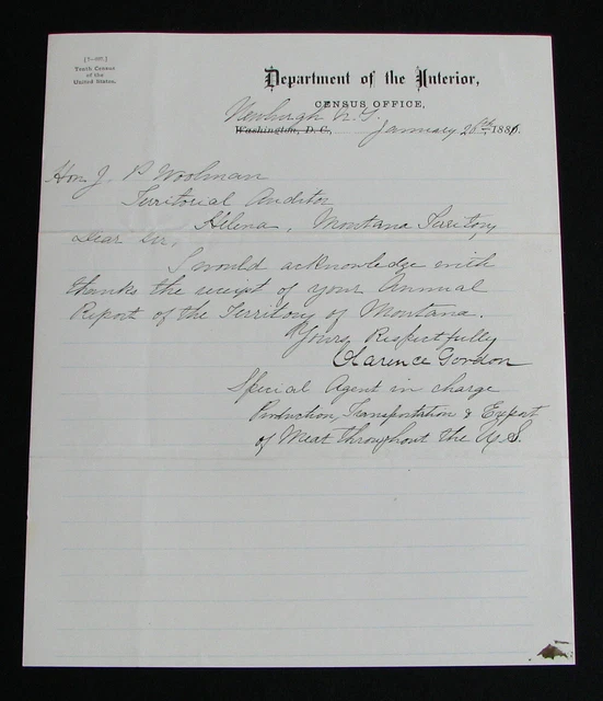 #208 neat! JAN 1881 CENSUS OFFICE Washington DC / HELENA MONTANA TERR letterhead