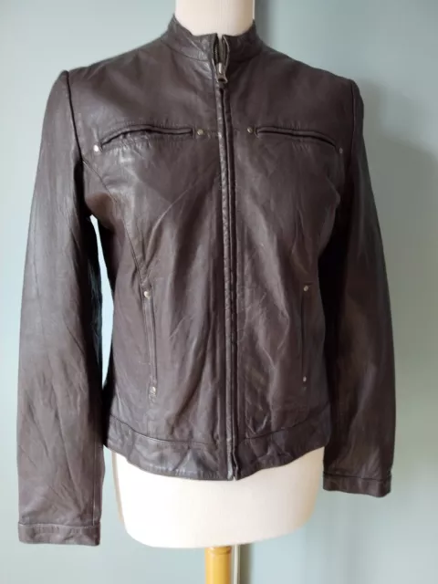 Sympa le BLOUSON en CUIR Marron Zippé NAF-NAF  Taille L...38